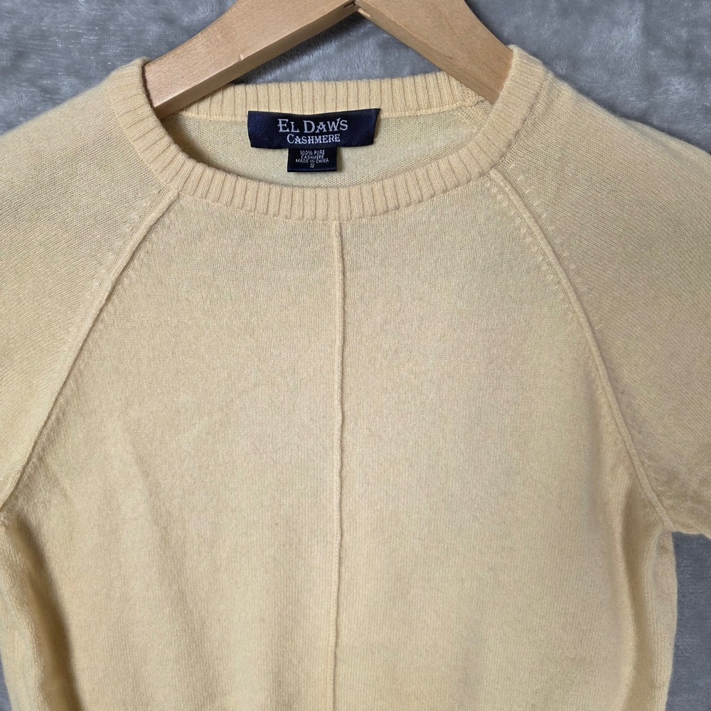 El Daws Cashmere Sweater Womens Small Yellow Good Crewneck Raglan Seam - Picture 3 of 7